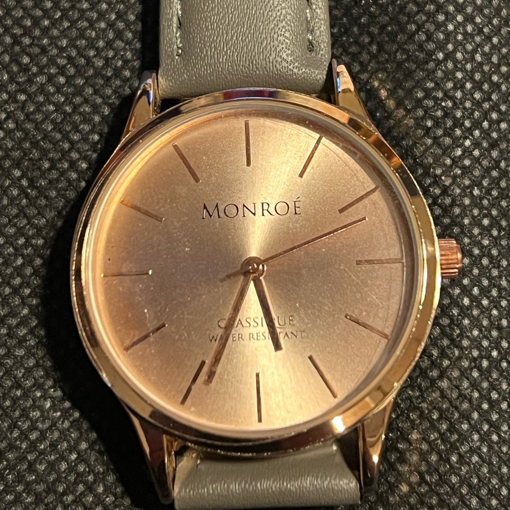 Monroe Classique Women's  Watch Rose Gold Case Grey Leather Band